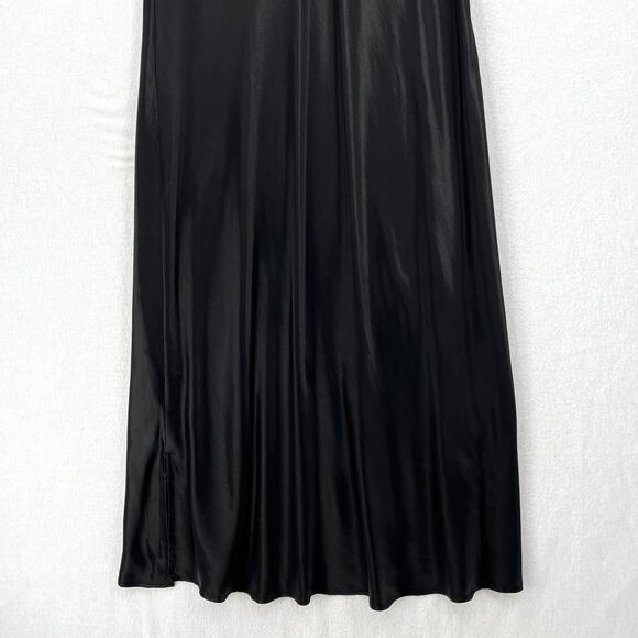 ENZA COSTA Satin Bias Slip Dress Womens XL Black Maxi V-neck Spaghetti Strap - Picture 7 of 16